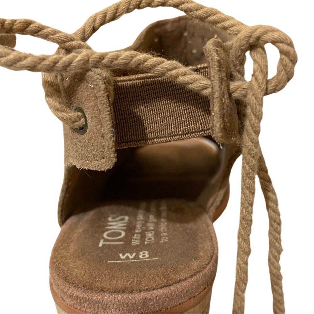 TOMS Tan Elba Suede Perforated Peep Toe Heeled Sandal - Picture 5 of 9